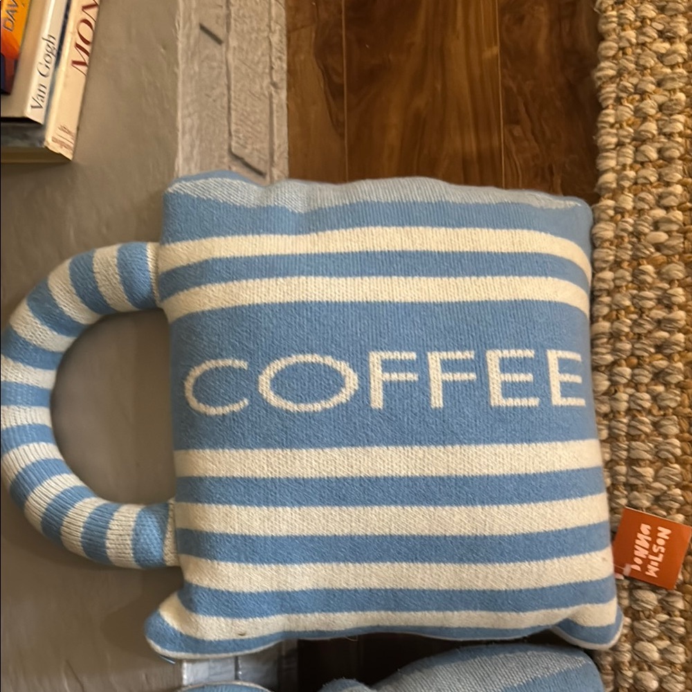 Blue and White Striped Coffee Pillow Donna Wilson super soft I have 2 ($50)